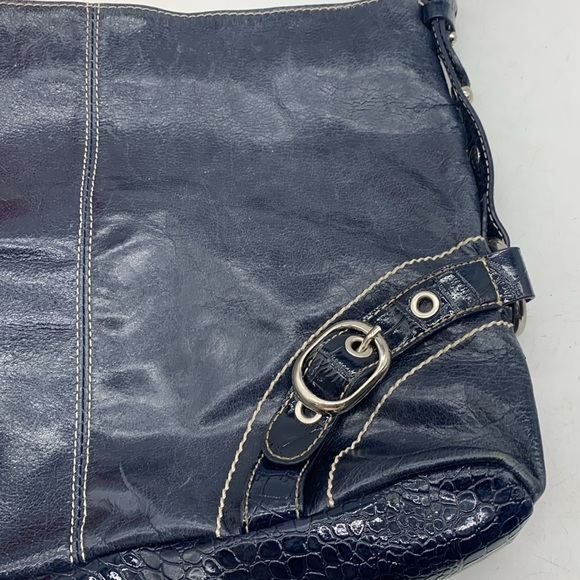 Luce gorgeous navy blue leather shoulder bag wit check lining MCB5405M - Picture 6 of 14